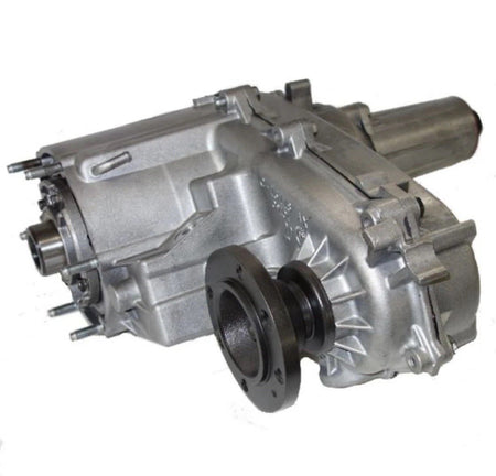 Np231HD transfer case warranty image showcasing a silver transfer case with black components.