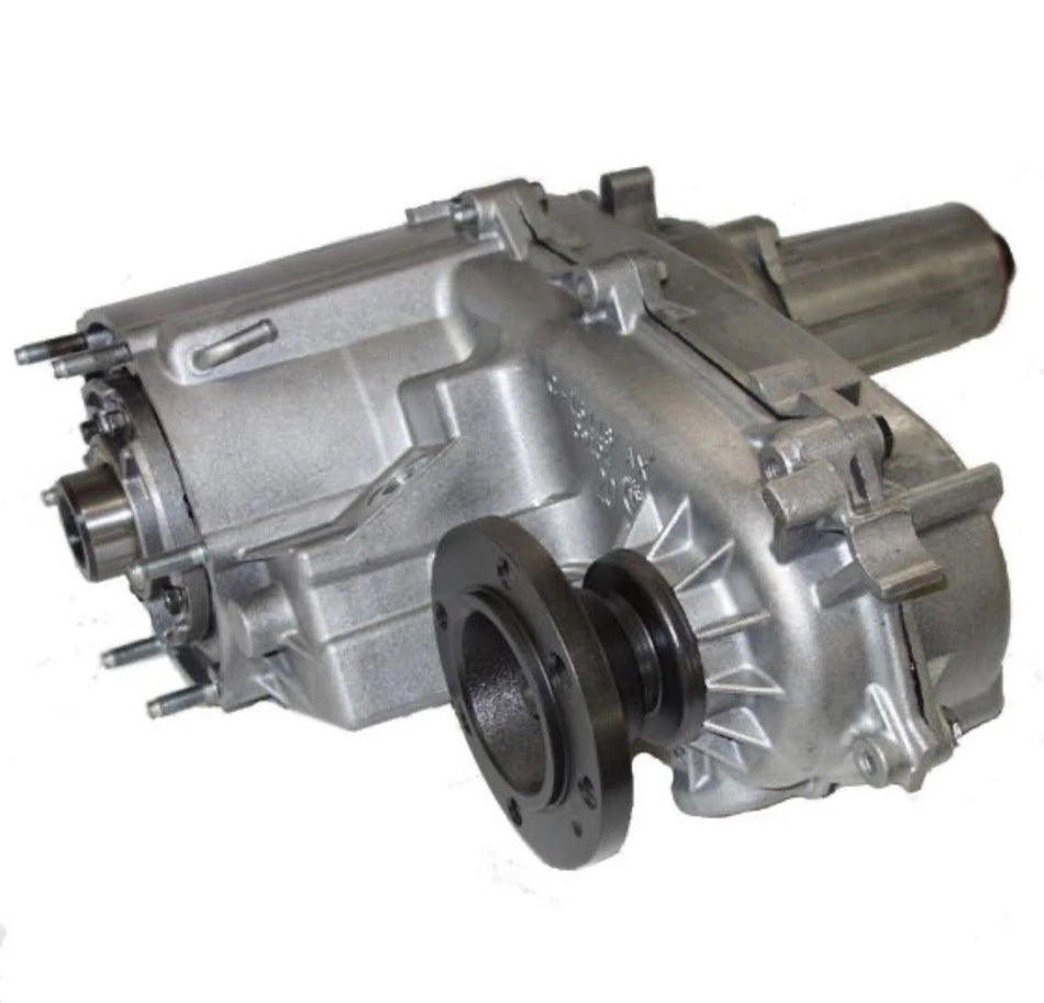 Np231HD transfer case warranty image showcasing a silver transfer case with black components.