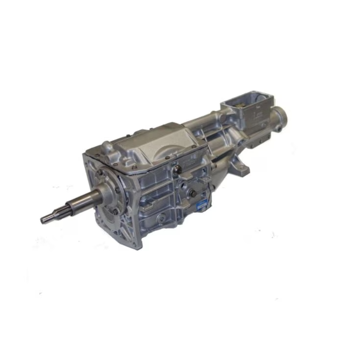 T5 '85-'93 Ford Mustang Manual Transmission reman unit with sleek silver casing, designed for performance and fitment.