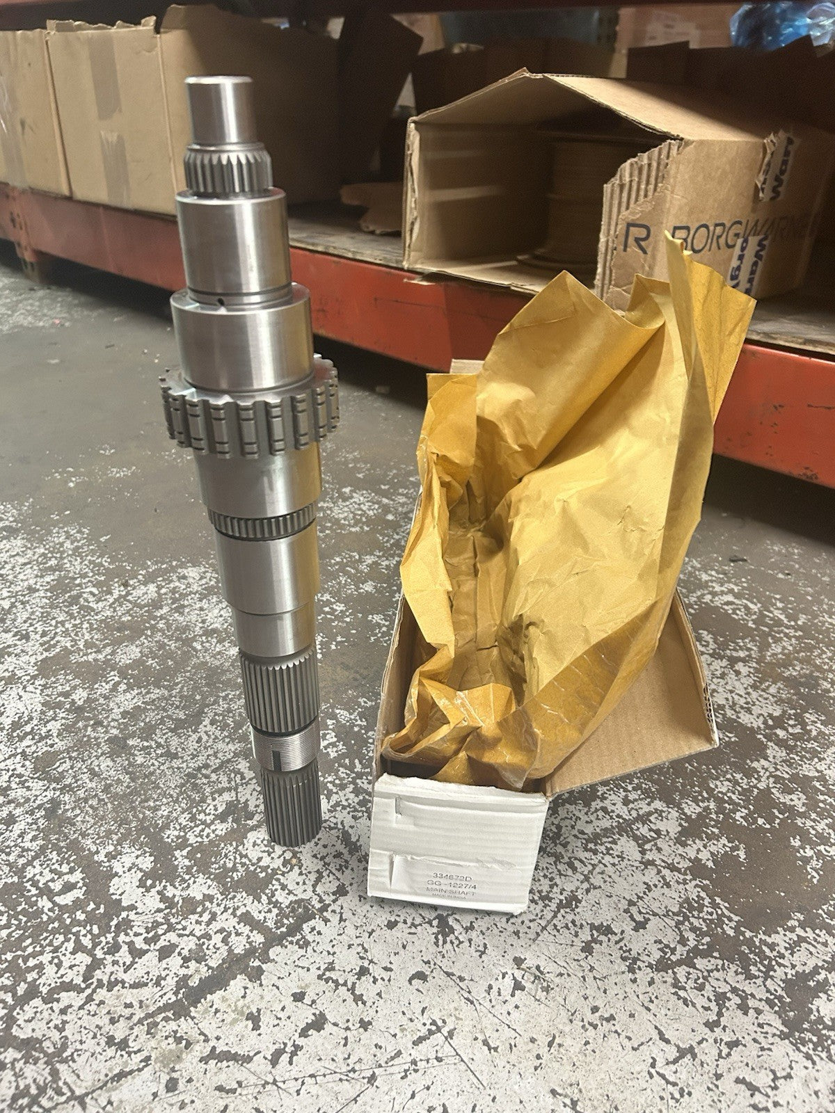 NV4500 Dodge main shaft Diesel, essential manual transmission component for Dodge diesel engines, shown with packaging.