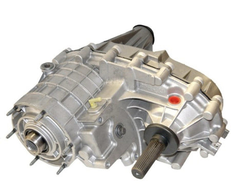 NV246D NP246D transfer case with silver casing and output shaft, ideal for vehicle transmission systems.