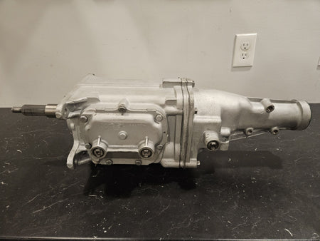Muncie M21 Chevy manual transmission side view showing larger spline input and output for models '71-'74