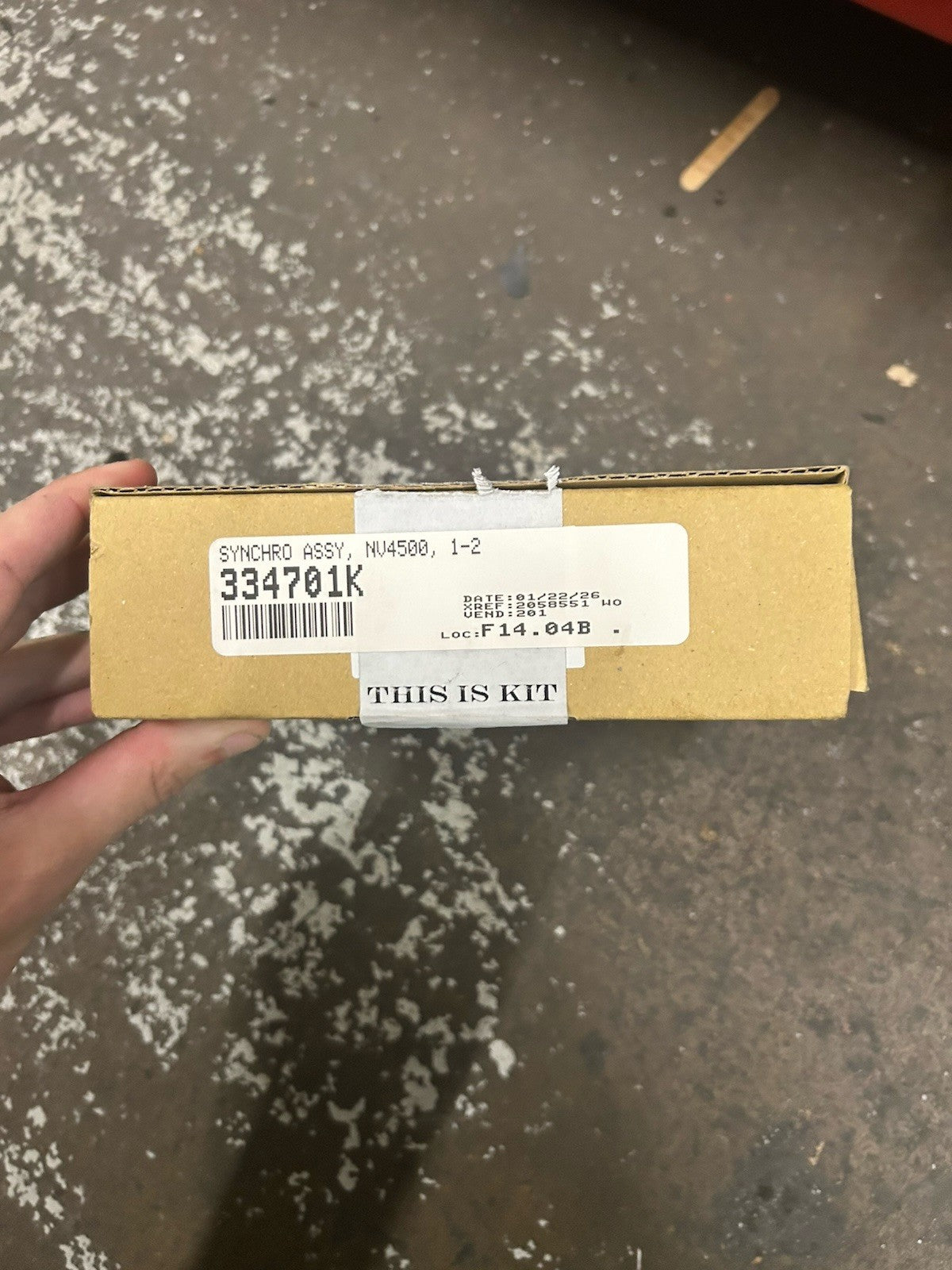 NV4500 1-2 Synchro Assembly With Keys And Springs packaging, showing part number and label.