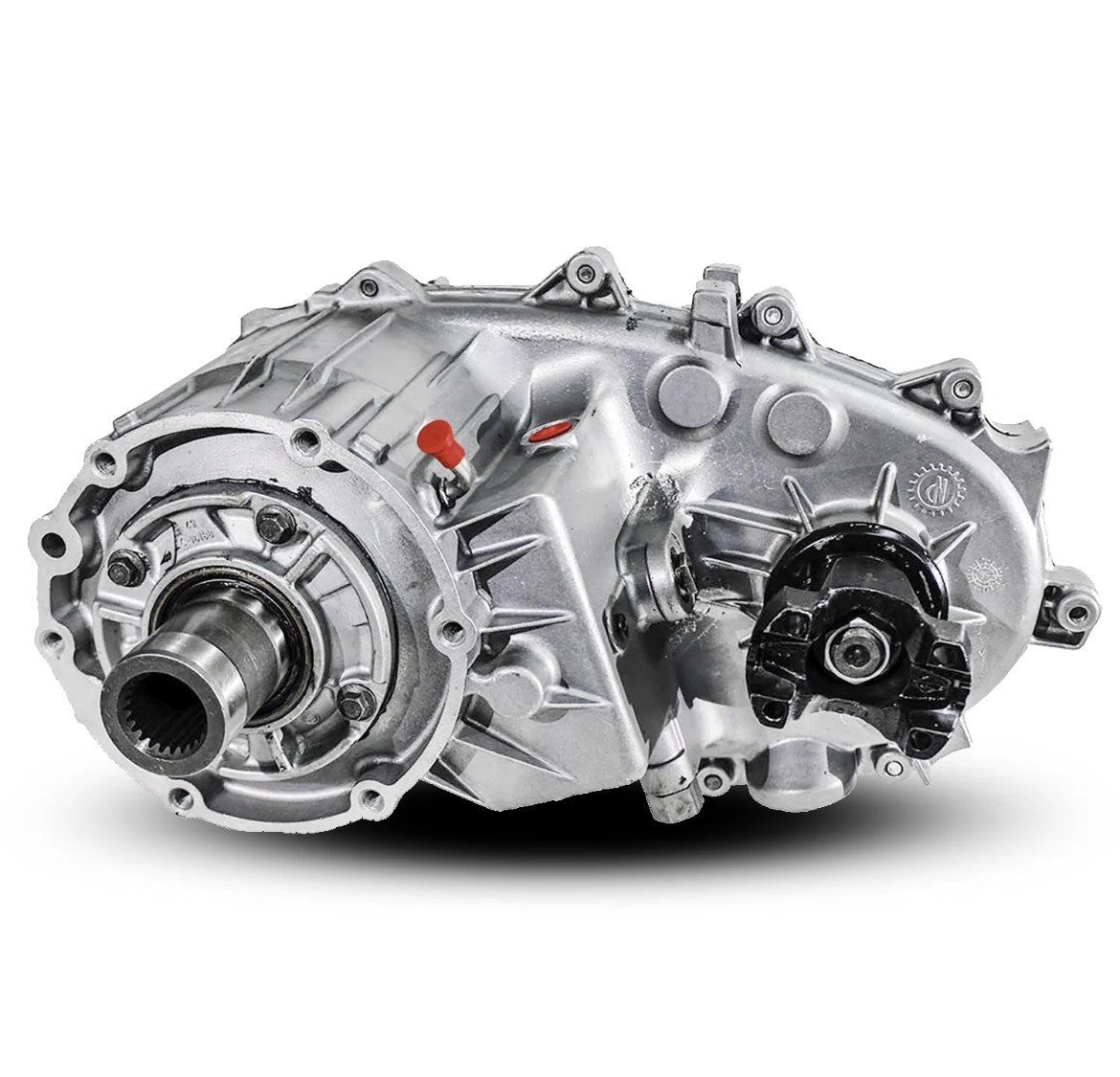 NV242-J Transfer Case showing the main unit with front shaft connection and housing details.