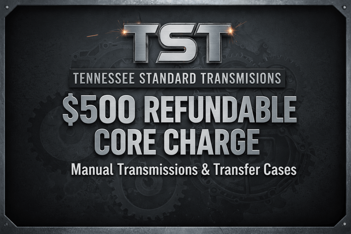 Core Charge - $500 Refundable deposit for transmissions and transfer cases at Tennessee Standard Transmissions.