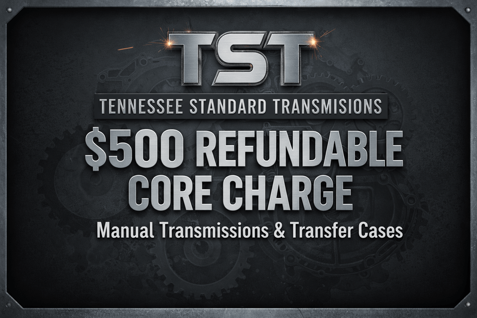 Core Charge - $500 Refundable deposit for transmissions and transfer cases at Tennessee Standard Transmissions.