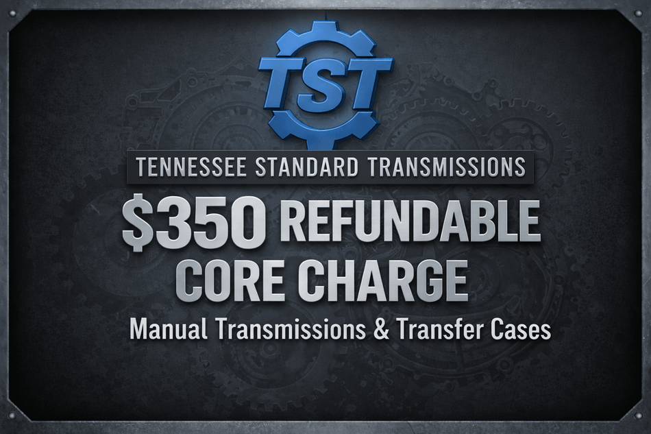 Core Charge - $350 Refundable Core Charge for Manual Transmissions & Transfer Cases at Tennessee Standard Transmissions.