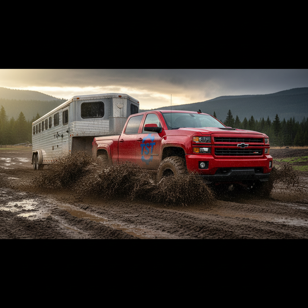 Red GM Silverado with TST Logo on Truck